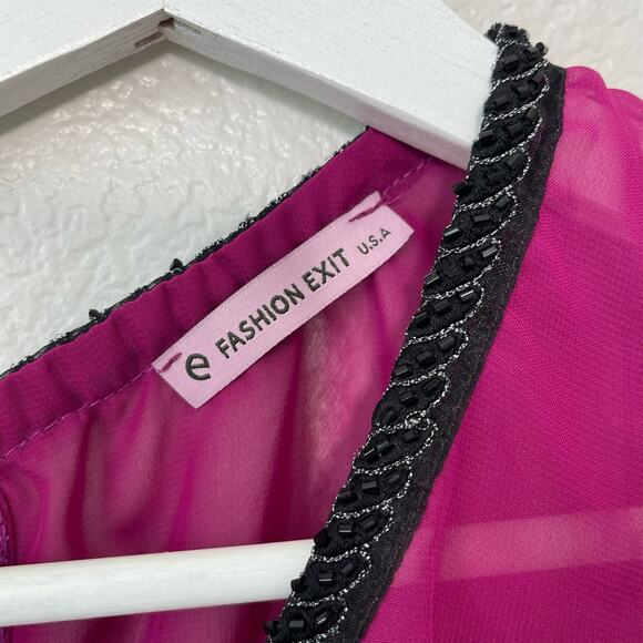 Fashion Exit Womens Pink Tank Blouse Draped Sleeveless Bead V-Neck Size Medium - Picture 2 of 8